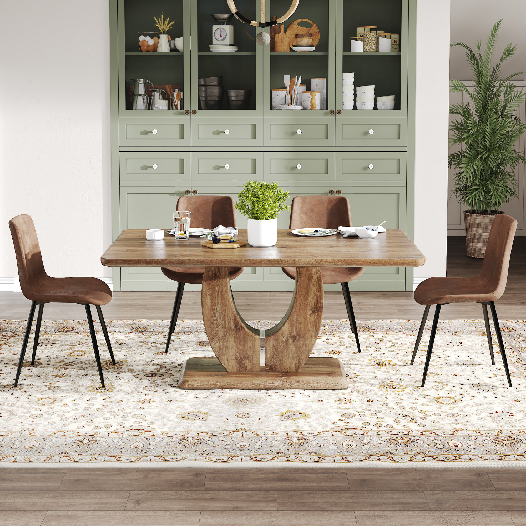 Corrigan Studio® Mdf rectangular dining set table, 4 brown suedeback